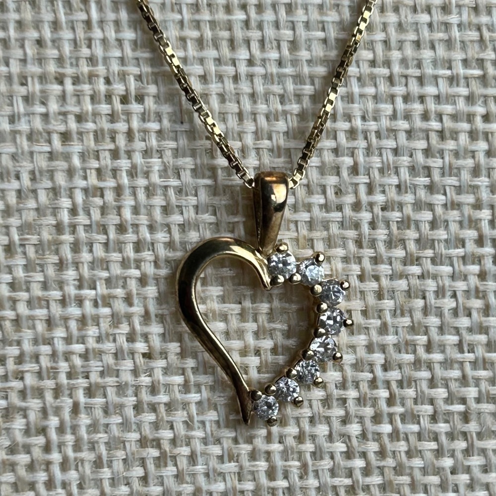 925 Gold Vermeil Sterling Silver CZ Open Heart Pendant 16" Necklace Vintage